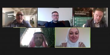 عقد اجتماع عمل عبر الزوم مع ممثلي مؤسسة إعتماد معايير المسؤولية المجتمعية البريطانية