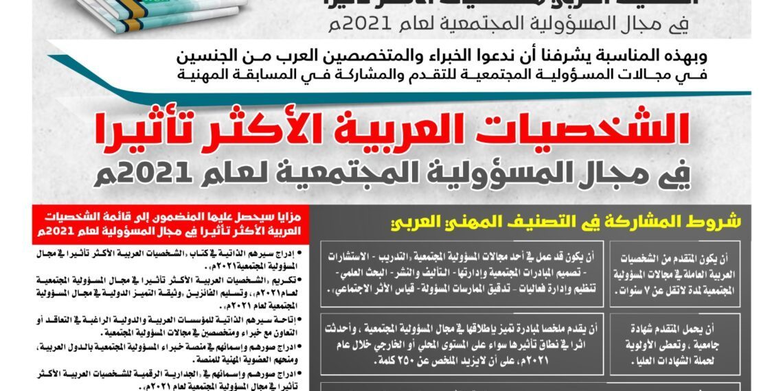 الشخصيات العربية الأكثر تأثيرا في مجال المسؤولية المجتمعية لعام 2021م