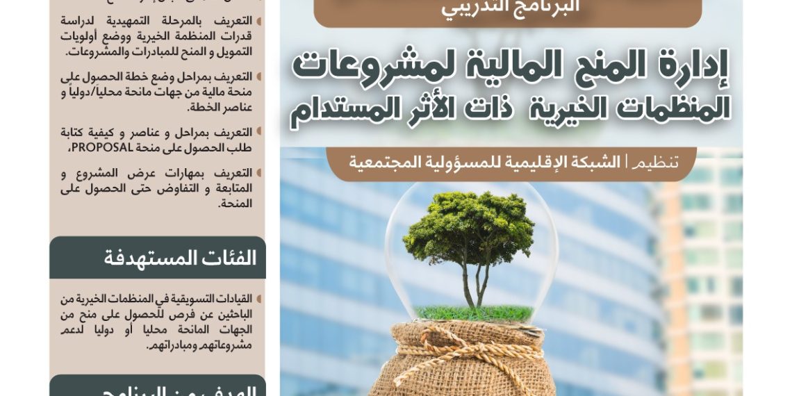 البرنامج التدريبي النوعي إدارة المنح المالية لمشروعات المنظمات الخيرية ذات الأثر المستدام