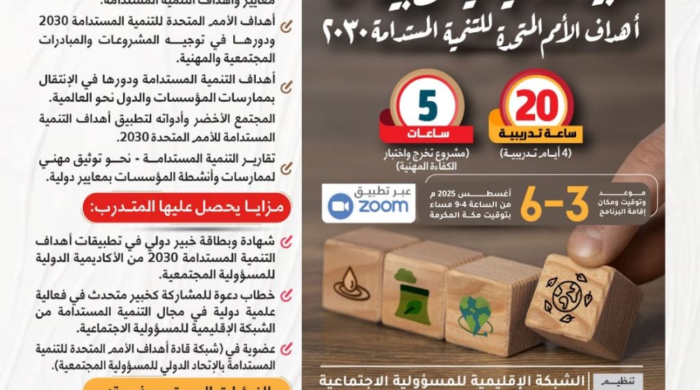 البرنامج التدريبي المتقدم خبير دولي في تطبيقات أهداف الأمم المتحدة  للتنمية المستدامة 2030